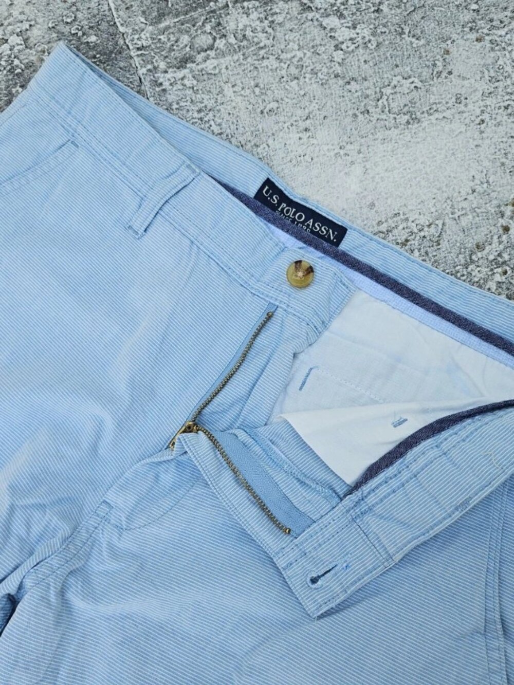 U.S. Polo ASSN, Men Shorts Bermuda Blue White Stripe Summer Short Size 34 - Picture 6 of 9